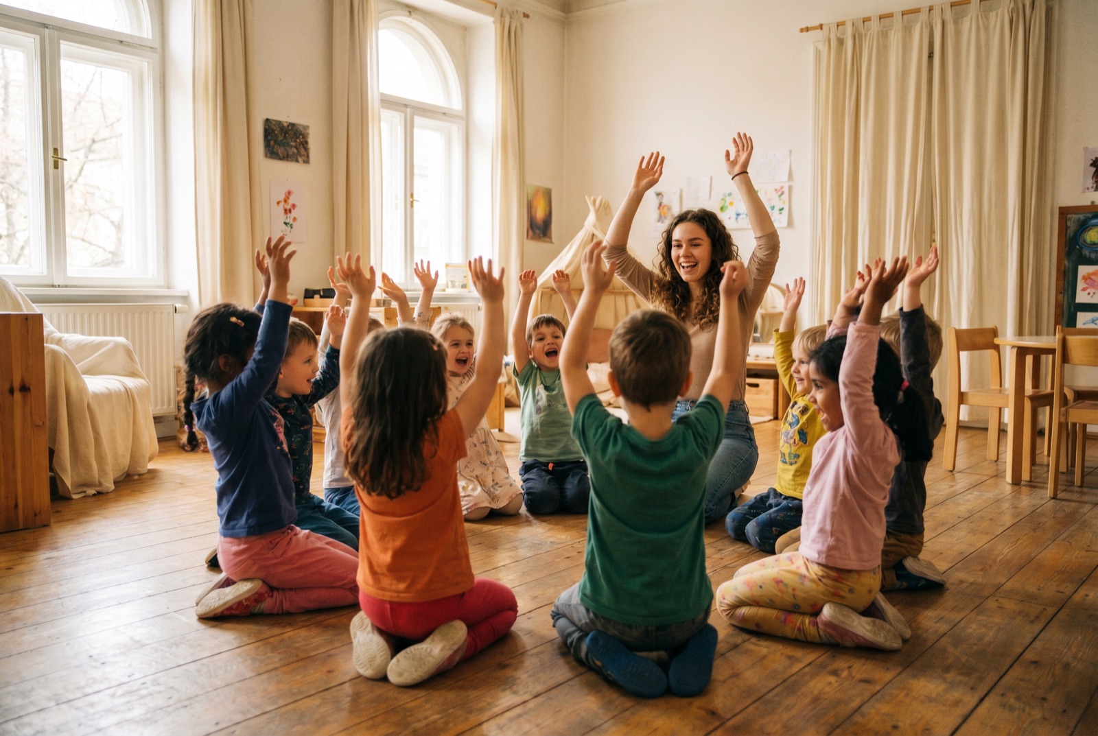 Kinder im Morgenkreis beim Tanzen